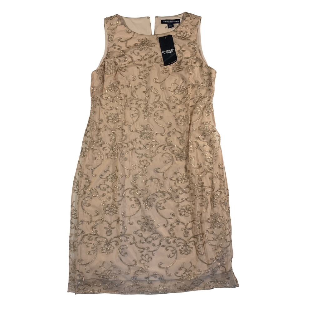American Living Tank Dress Sleeveless Sheath Metallic Embroidered‎ Party Size 6